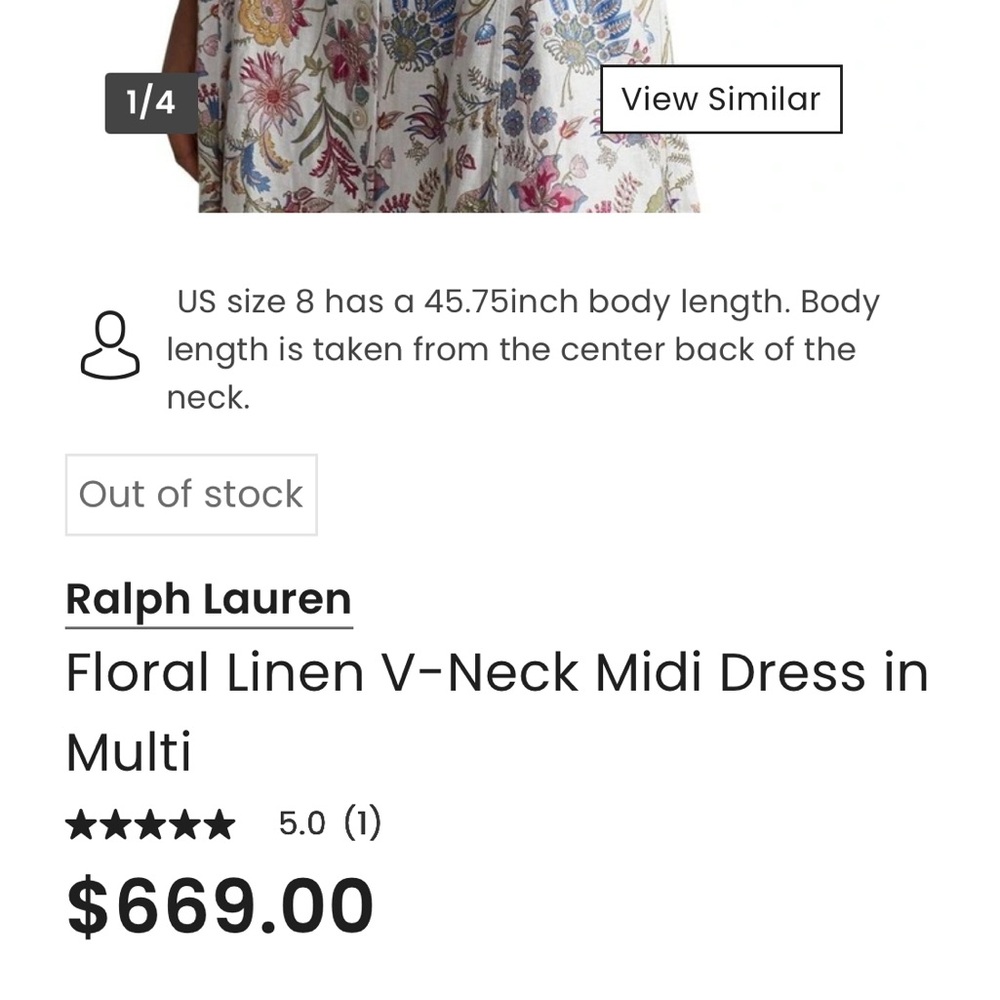 Polo Ralph Lauren Floral 100% Linen V-Neck Midi Dress Pink Elegant 8/M - Picture 8 of 16